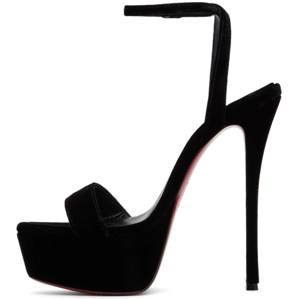 Christian Louboutin Loubi Queen Alta 150 Black Ankle Strap Sandal Heel Pump 40.5 - Picture 7 of 12